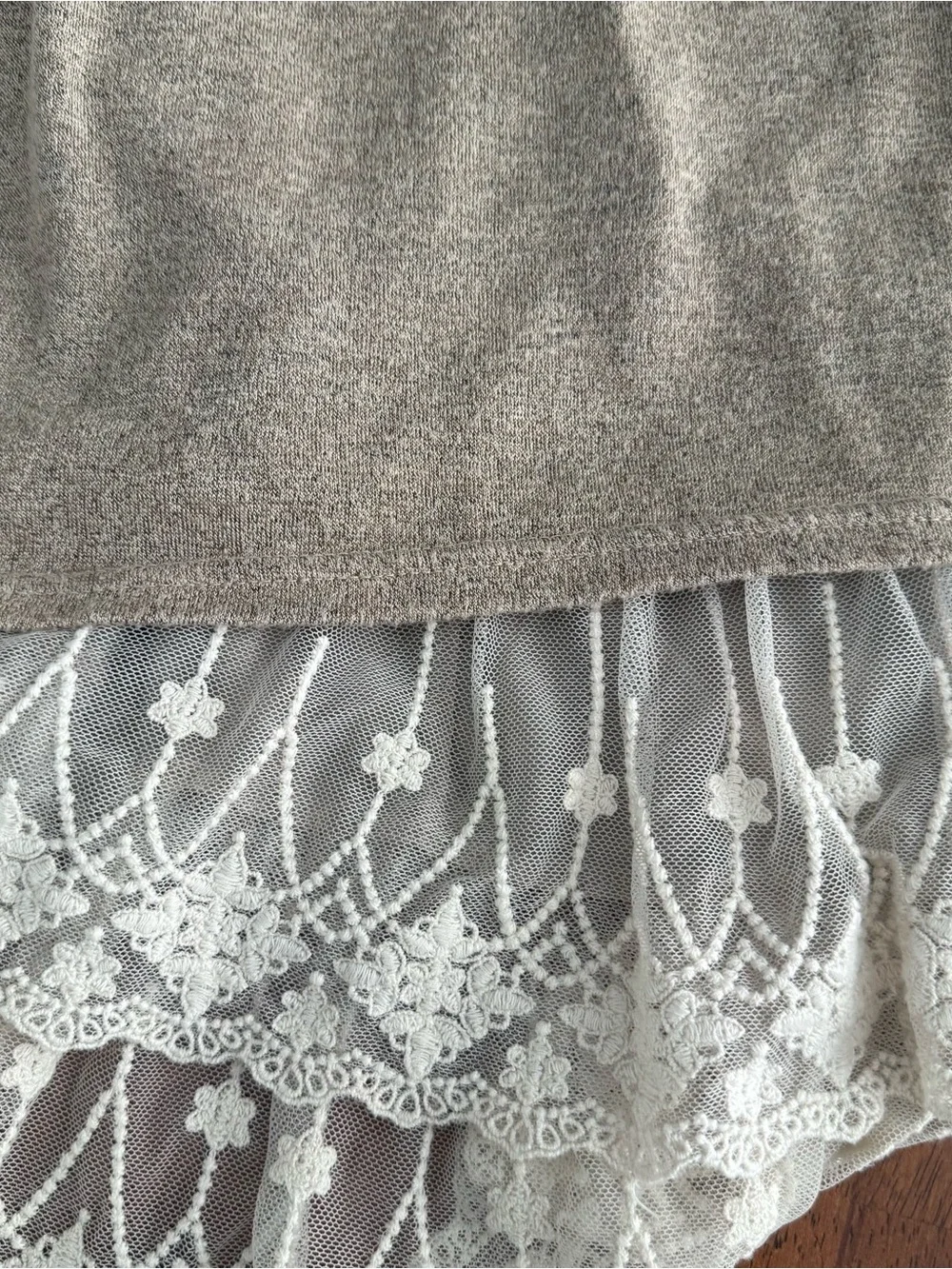 Umgee Taupe Knit Sleeveless Tunic with Lace Hem - Picture 6 of 7